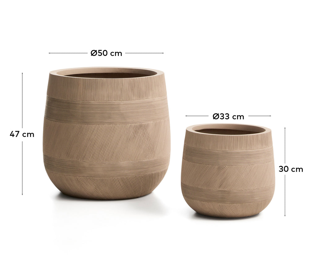 Ensemble Tival de 2 cache-pots effet ciment beige Ø 50 cm/Ø 34 cm