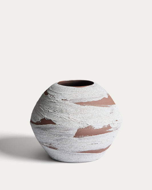 Vase Emiro en céramique terracotta et blanc 24 cm