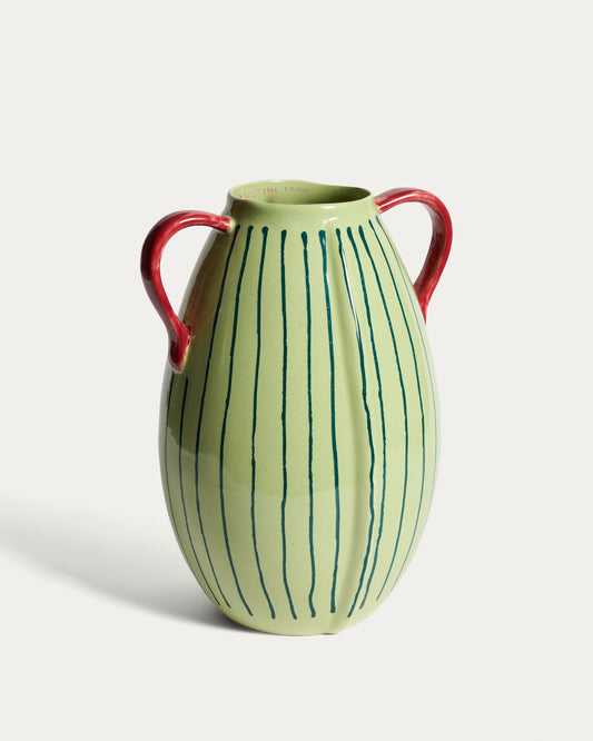 Justine Franco green and red ceramic vase 36 cm