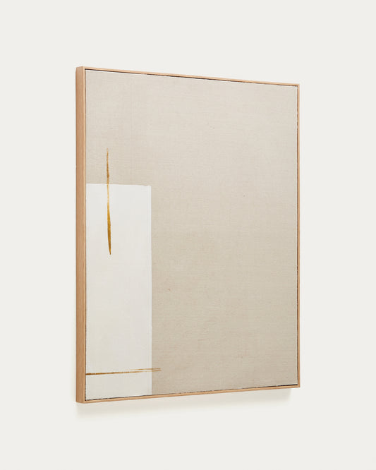 Tableau abstrait Salin avec rayure verticale en lin beige 80 x 100 cm