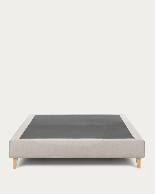 Base haute Nikos beige avec pieds en bois de hêtre pour matelas de 180 x 200 cm