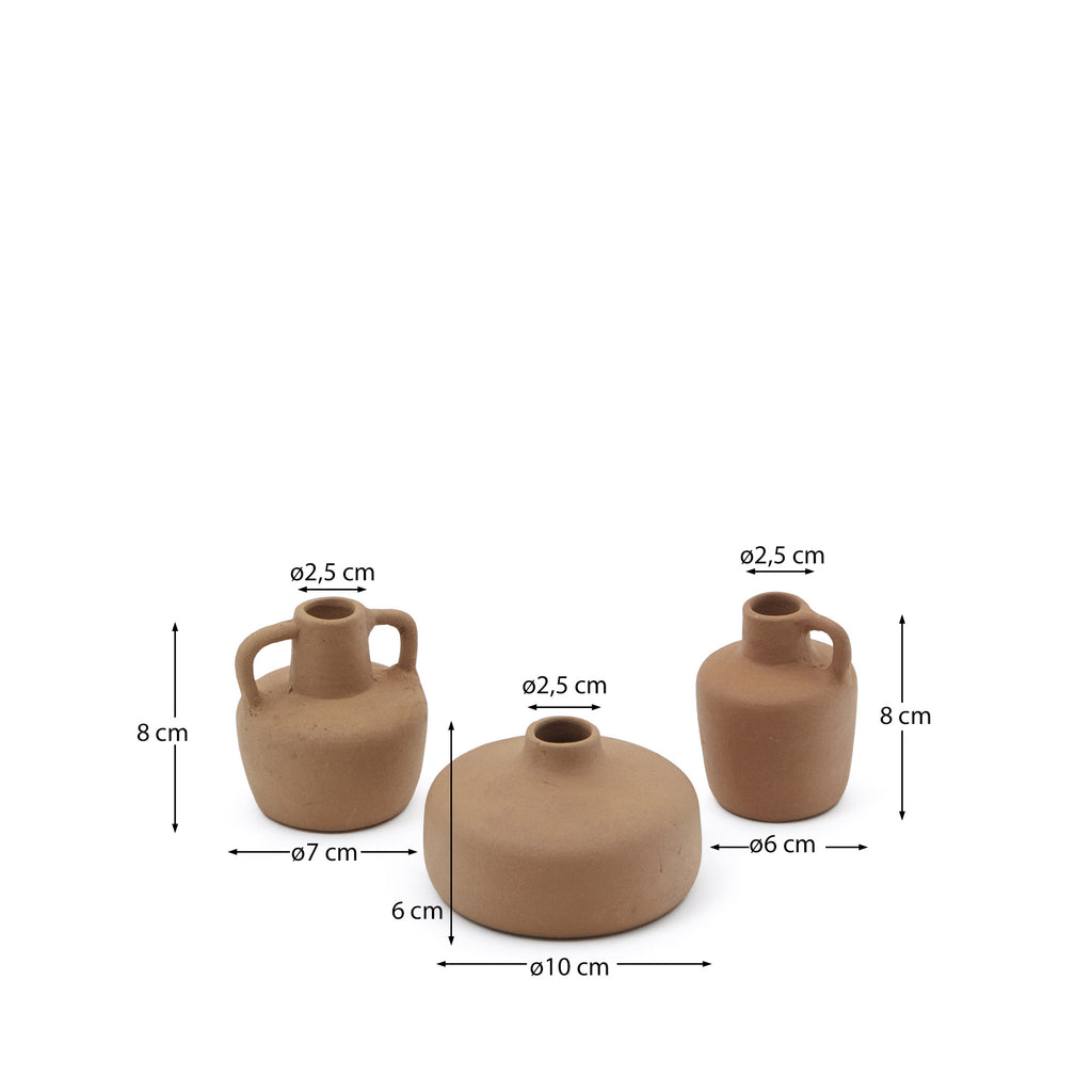 Ensemble Sofra de 3 vases en terre cuite 6 cm / 7 cm / 10 cm