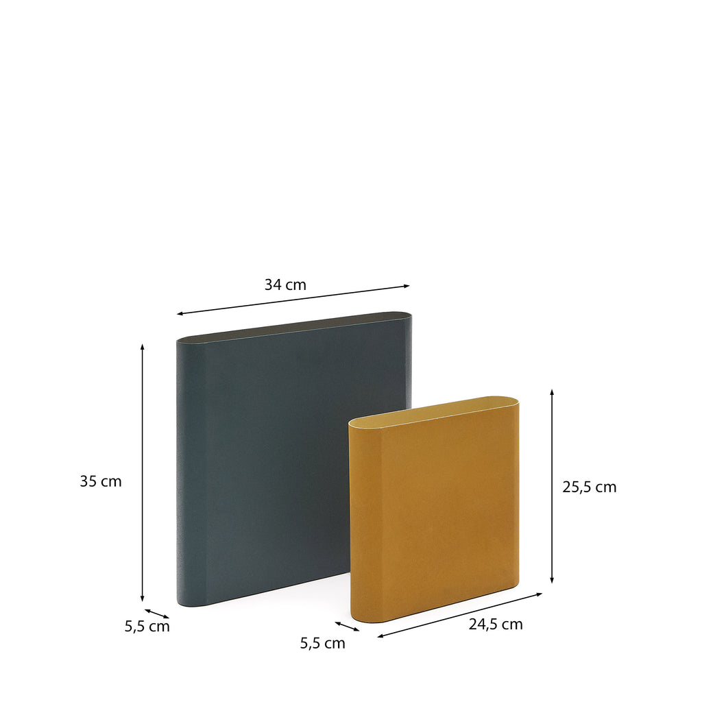 Ensemble Petra de 2 vases en métal moutarde et vert 25,5 cm / 35 cm