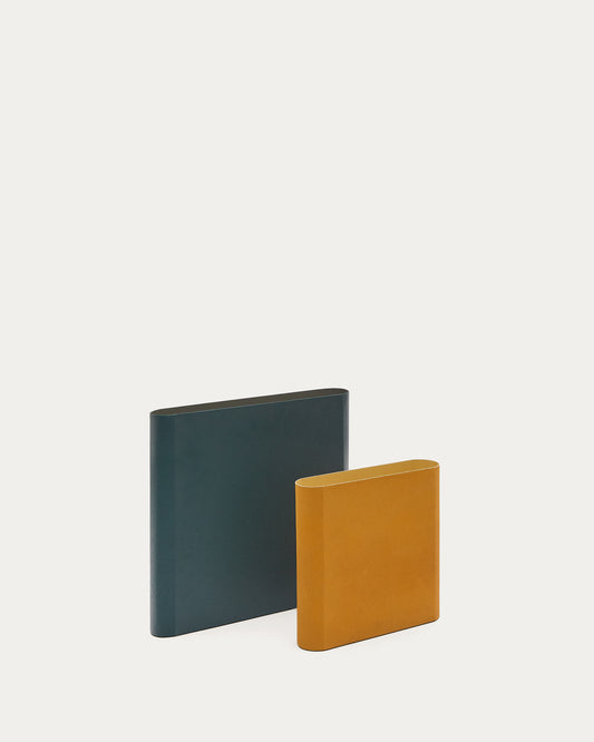 Ensemble Petra de 2 vases en métal moutarde et vert 25,5 cm / 35 cm