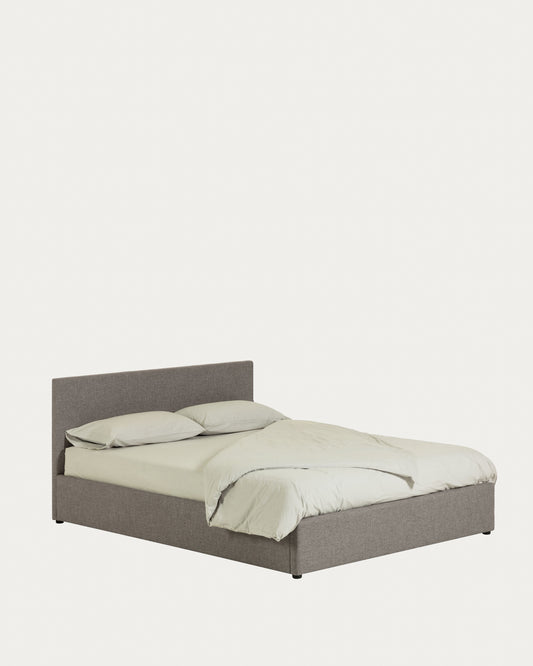 Lit Nahiri gris avec coffre relevable pour matelas de 160 x 200 cm