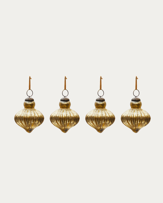 Set de 4 pièces de décoration à suspendre Raj en verre recyclé doré 8 cm