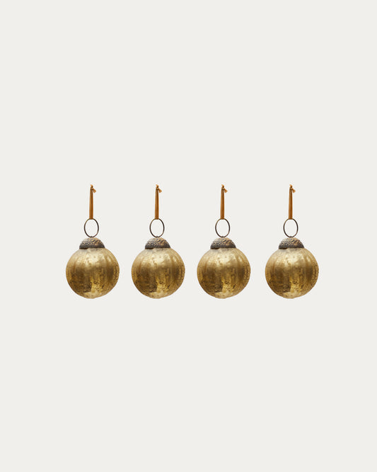 Set de 4 petites boules de Noël Elur en verre recyclé doré Ø 6 cm