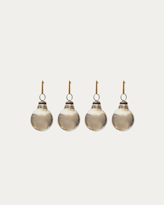 Piril set of 4 Christmas baubles made of brown recycled glass, Ø 6 cm