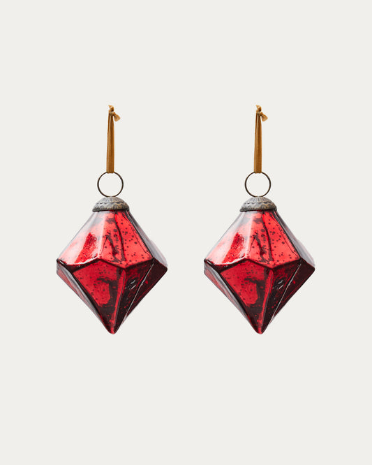 Set de 2 pièces de décoration à suspendre Argin en verre recyclé rouge 10 cm