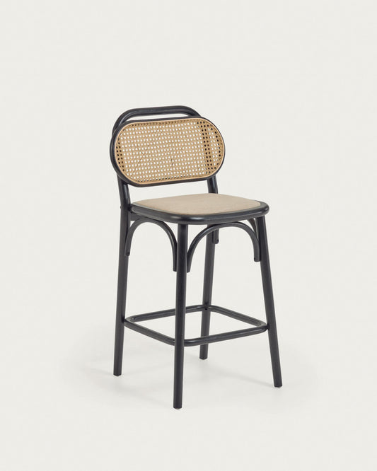 Tabouret Doriane bois d'orme finition laquée noir 65 cm siège avec revêtement