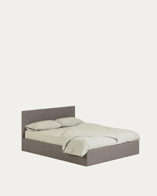 Lit Nahiri gris avec coffre relevable pour matelas de 150 x 200 cm