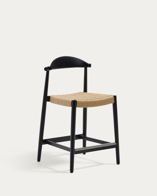 Tabouret Nina en acacia, finition noire et corde beige, hauteur 62 cm FSC 100 %