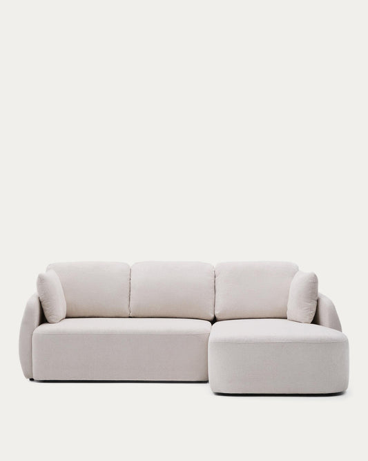 Canapé-lit Laira 3 places en chenille avec méridienne droite couleur écrue 246 cm FSC Mix Credit