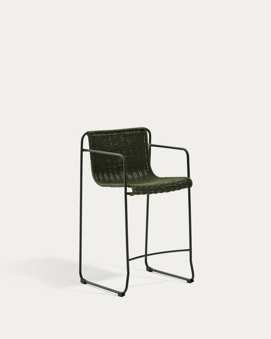 Maurina stool in green galvanised steel and green rope cord 64,5cm