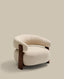 Fauteuil Granite en tissu chenille beige et pieds en bois de frêne finition noyer FSC 100 %
