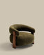 Fauteuil Granite en tissu chenille vert et pieds en bois de frêne finition noyer FSC 100 %