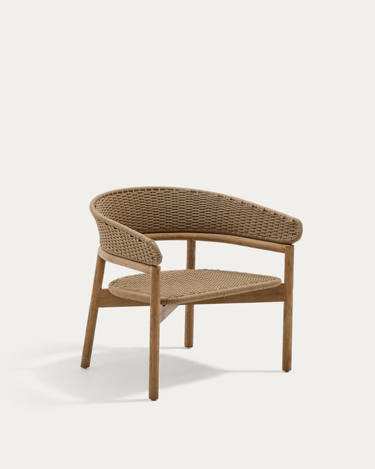 Fauteuil Arinella en bois d’acacia avec finition ton naturel et corde beige FSC 100 %