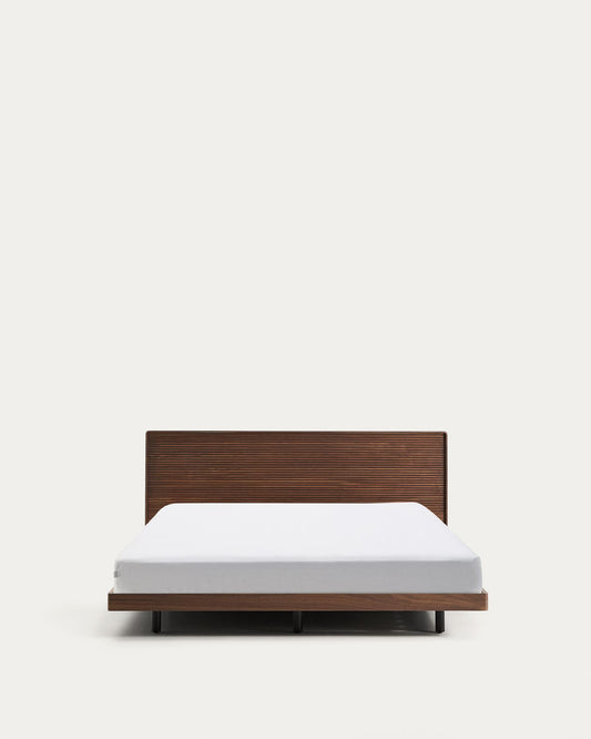 Lit Norlen en placage de noyer avec finition foncée et lumière LED pour matelas 180 x 200 cm FSC Mix Credit
