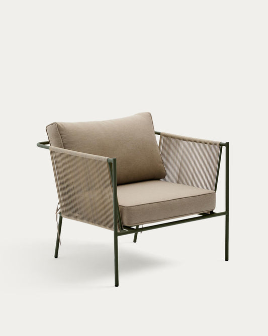 Fauteuil d’extérieur Zivia en corde écrue et acier galvanisé vert