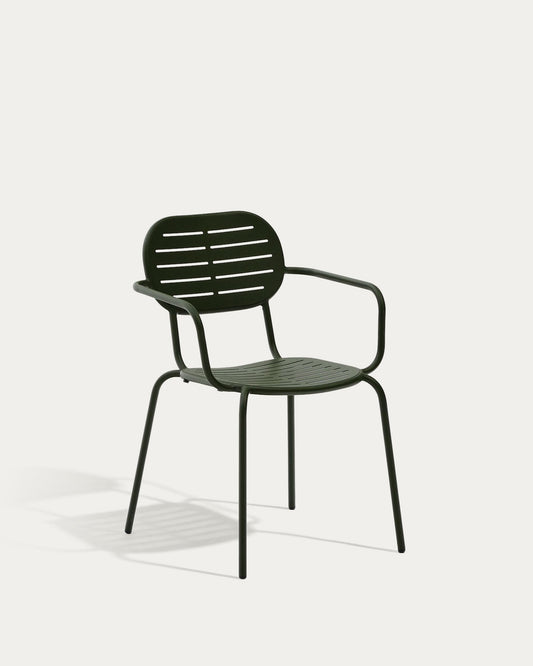 Chaise empilable d’extérieur Brai avec accoudoirs en acier galvanisé vert
