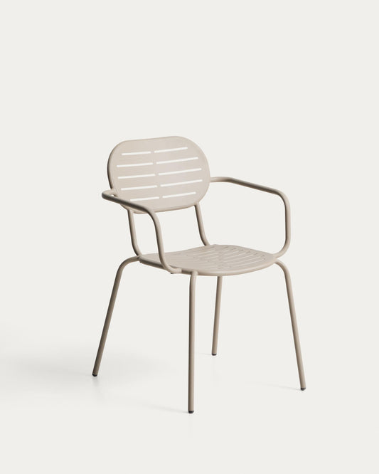 Chaise empilable d’extérieur Brai avec accoudoirs en acier galvanisé taupe