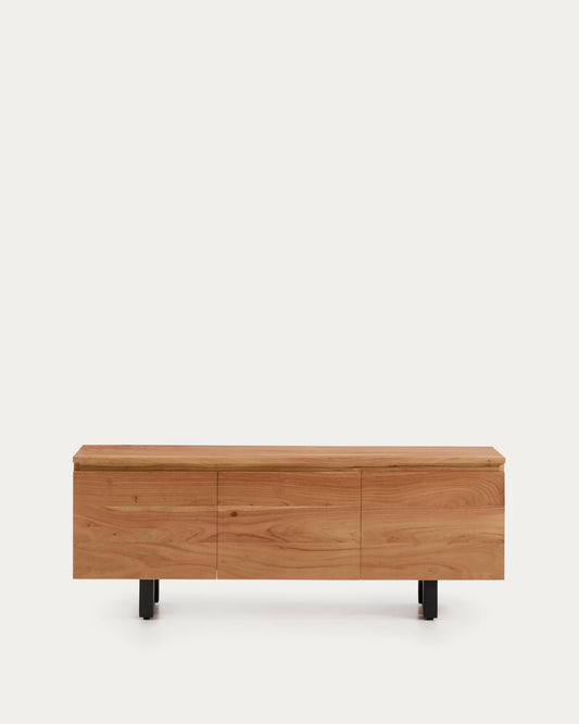 Meuble TV Uxue 3 portes en bois d’acacia avec finition blanchie 150 x 58 cm