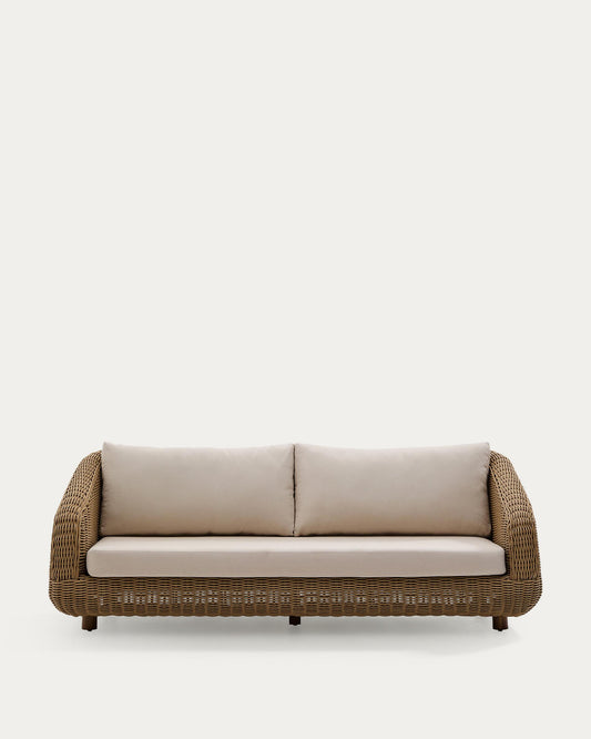Canapé Meria 3 places en rotin synthétique et pieds en bois d’acacia FSC 100 % 208 cm