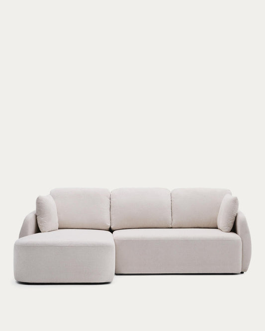 Laira 3-seater sofa bed with left chaise longue in ecru chenille 246cm FSC Mix Credit