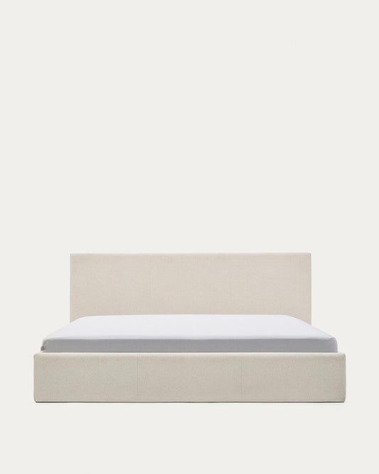 Nahiri beige chenille lift-up storage bed for a 180 x 200 cm mattress