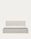 Lit Nahiri en chenille beige avec coffre relevable pour matelas de 180 x 200 cm