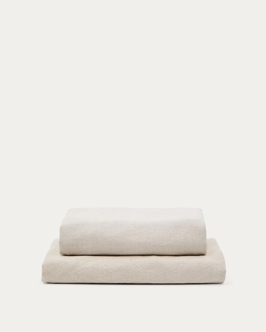 Housse de repose-pieds Zenira en coton et lin beige 90 x 90 cm