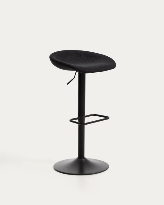 Tabouret Danua en chenille noire et acier noir mat 68-89 cm FSC 100 %
