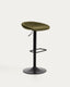 Tabouret Danua en chenille verte et acier noir mat 68-89 cm FSC 100 %