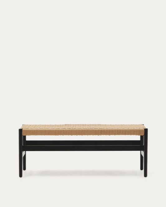 Banc Zaide en bois de chêne massif avec finition noire et assise en corde, 120 cm, FSC Mix Credit