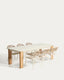 Ensemble table extensible Livorno, aluminium écru, pieds effet bois 233 (350) x 100 cm et 6 chaises Alimia, aluminium écru et corde synthétique beige