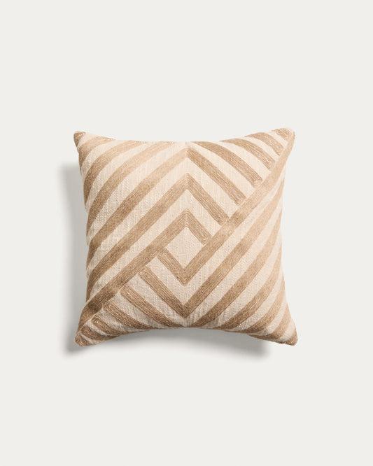 Housse de coussin Silume en coton écru avec broderie en jute beige 45 x 45 cm