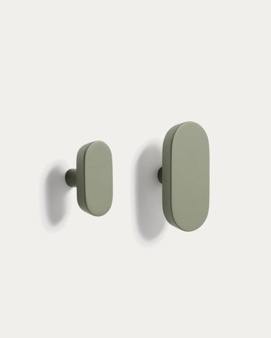 Arely set of 2 solid beech wood hangers with green lacquer finish 6.5 cm/10 cm