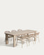 Ensemble table extensible Livorno en aluminium taupe 233 (350) x 100 cm et 4 chaises Alimia en aluminium taupe et corde synthétique marron