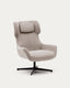 Fauteuil giratoire avec accoudoirs Zalina en chenille beige et acier avec finition noire FSC 100%