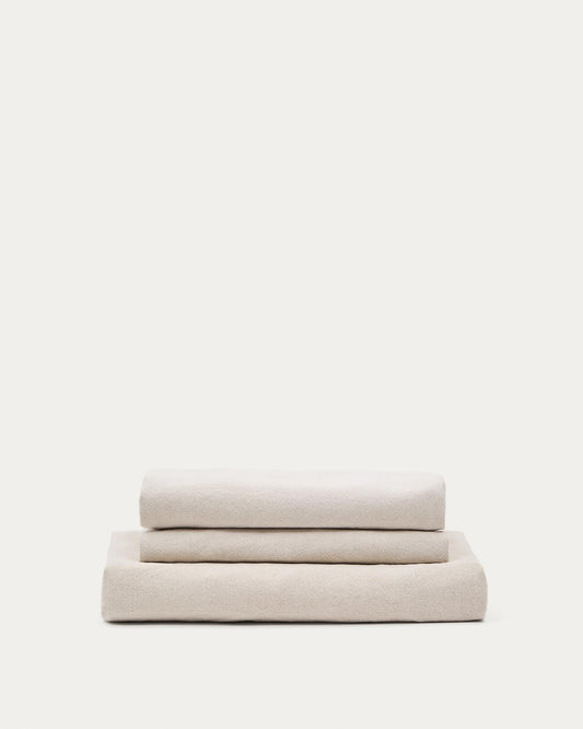 Housse pour canapé Zenira 3 places avec coussins en coton et lin beige 230 cm