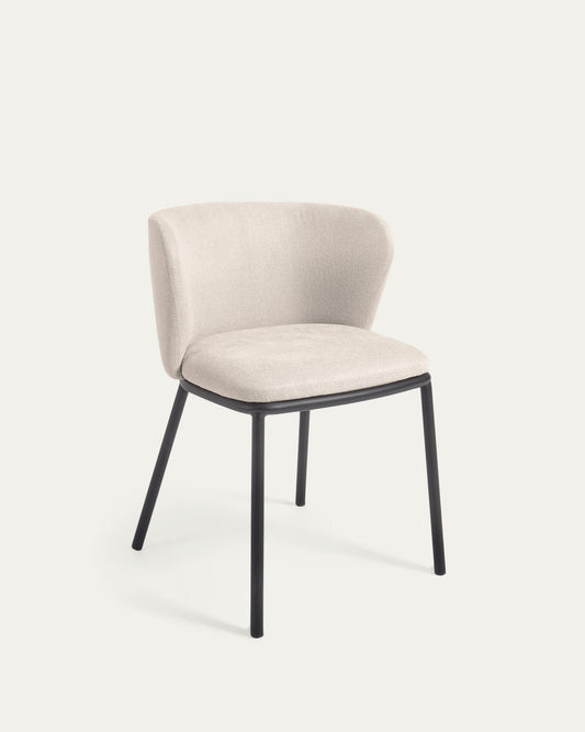 Chaise Ciselia en chenille beige et pieds en acier avec finition noire FSC Mix Credit