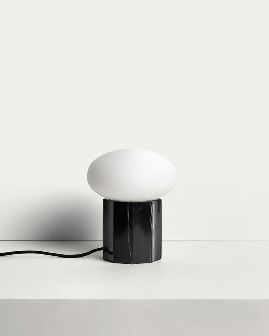 Lampe de table Idela en verre fumé et marbre noir Ø 15 cm