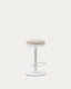 Tabouret Zaib en chenille beige et acier blanc mat hauteur 63-84 cm FSC 100%