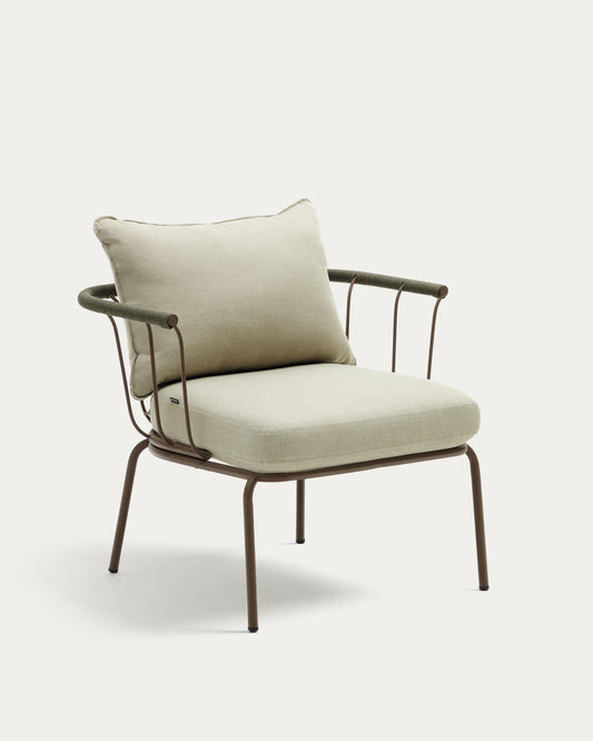 Salguer armchair in green cord and steel with a brown painted finish