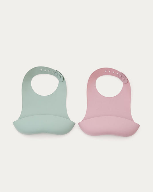 Ensemble Lili de 2 bavoirs en silicone rose et turquoise