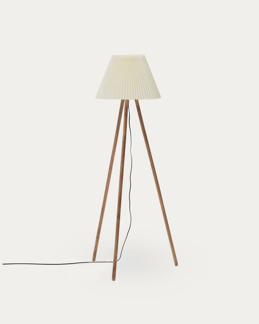 Lampadaire Benicarlo en bois d'hévéa finition naturelle et beige