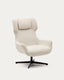Fauteuil giratoire avec accoudoirs Zalina en bouclette blanche et acier avec finition noire FSC 100%
