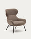Belina chenille armchair in light brown and steel with black finish FSC 100%