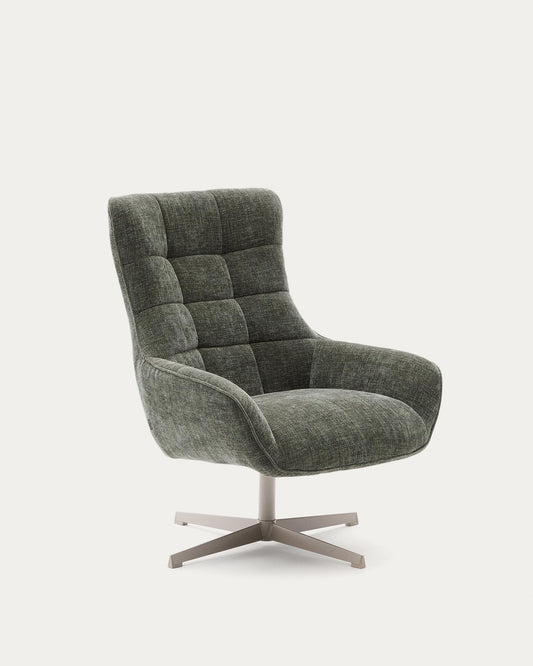 Fauteuil pivotant Teryl en tissu chenille vert et métal gris FSC 100%