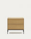 Table de chevet Vedrana 2 tiroirs placage de chêne et pieds en acier noir 60 x 55 cm